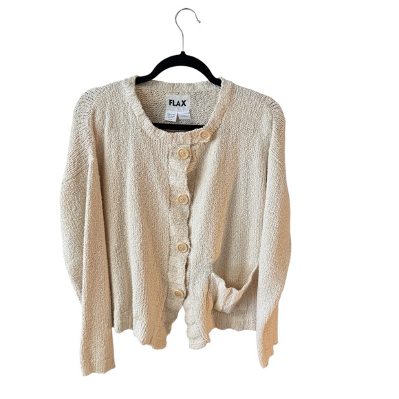 FLAX 100% Pima Cotton Cardigan Knit‎ Sweater Size S/M Cream-Ivory Preppy Cottage - Picture 10 of 10
